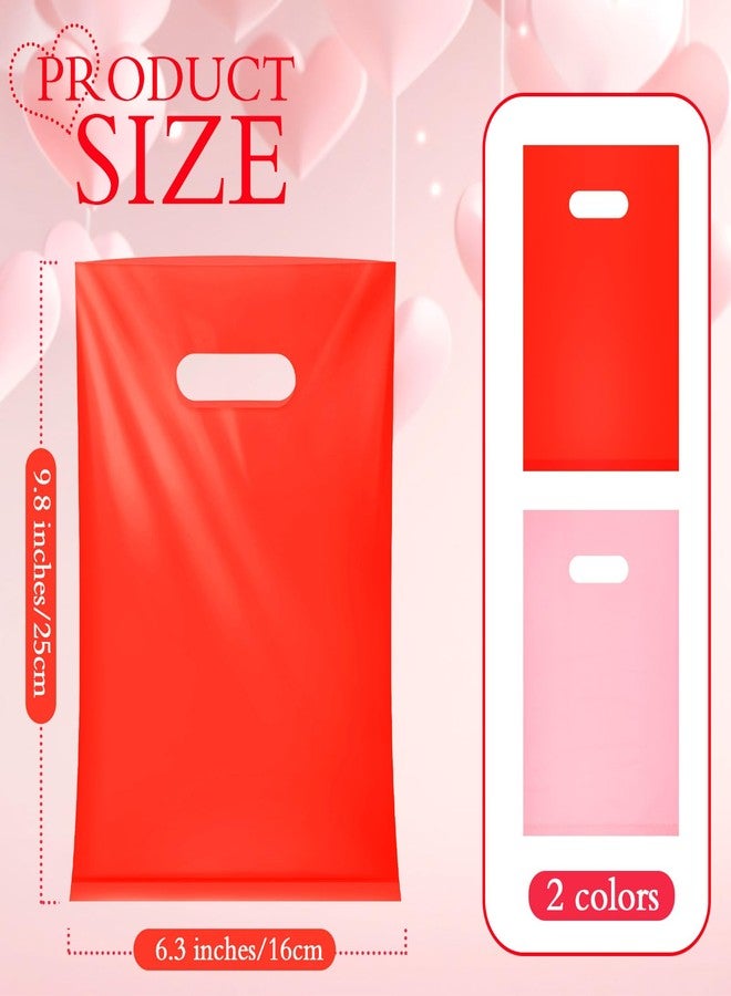 Kolldenn 100 Pieces Valentine's Day Gift Bags Bulk Red and Pink Plastic Gift Bags with Handle Goodie Candy Bags Holiday Treat Bags for Valentine's Day Party Favor Supplies (6.3 x 9.8 Inch) - Image 3